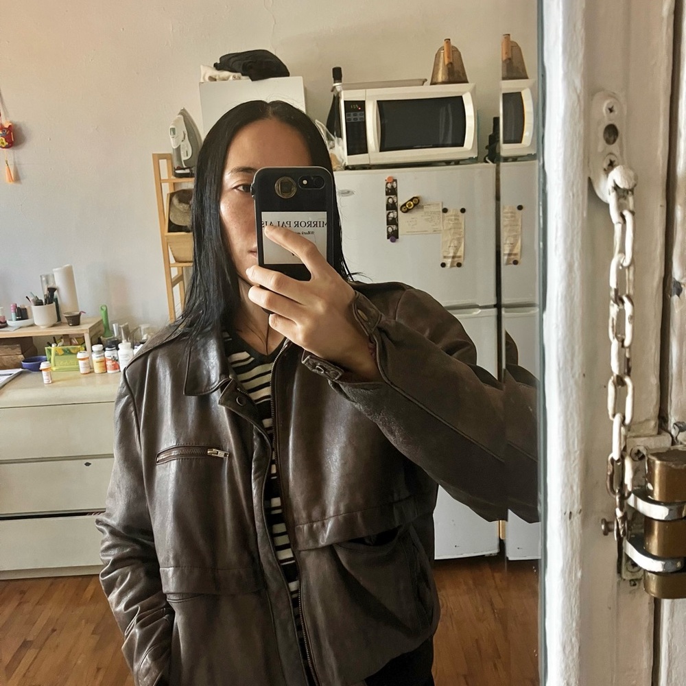 Vintage Distressed Brown Bomber Leather Jacket